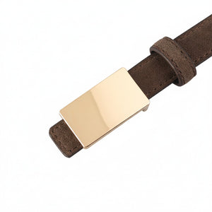 Brown cowhide leather belt with gold buckle detail