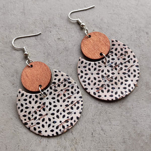 Cork and wood abstract drop earrings with black speckled pattern, Style C