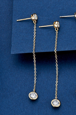 Gold chain drop earrings with bezel-set crystal charms