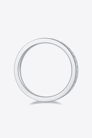 Silver pavé moissanite eternity band ring in 925 sterling silver.
