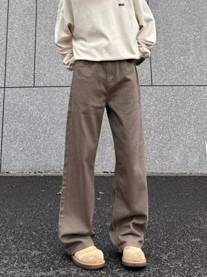 Men's brown wide-leg sweatpants with a relaxed fit and elastic waistband.