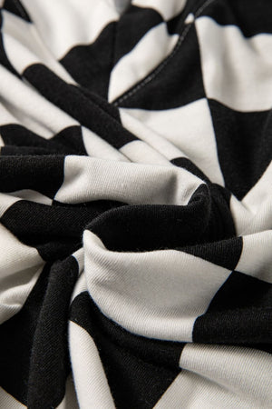 Black and white checkered outfit set fabric detail