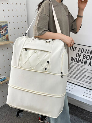 Off-white large Oxford rolling bag with front pocket and wheels