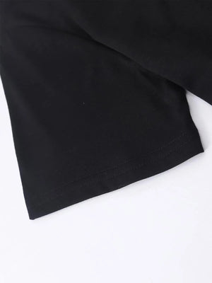 Black t-shirt hem detail with double stitching