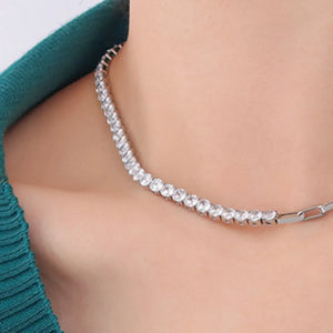 Silver half-and-half pavé chain necklace with link detail