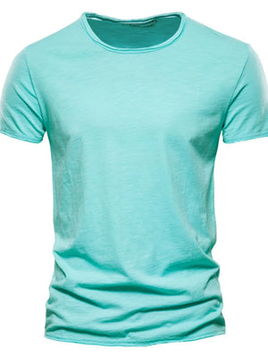 Textured slub cotton crewneck tee in Tiffany Blue with a relaxed fit.