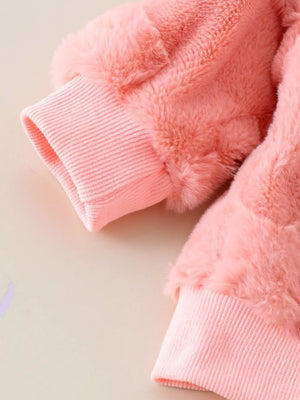 Children's Bow Round Neck Top And Pants Set in Pink, close-up detail
