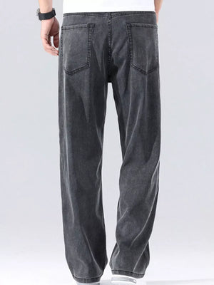 Men's Loose Fit Washed Jeans in Dark Gray, side view