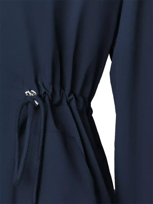 Dark blue waterproof jacket with drawstring waist detail