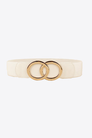 White stretch belt with interlocking gold rings