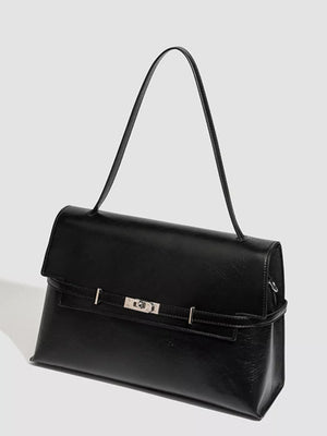 Black pu leather shoulder bag with silver buckle detail