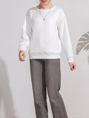 Textured Knit Crewneck Sweatshirt in White, back view