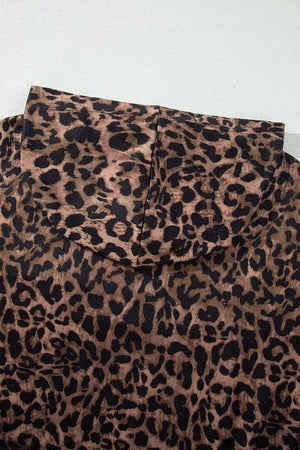 Leopard Print Striped Long Sleeve Top Pant Set in Coffee Brown, alternate angle
