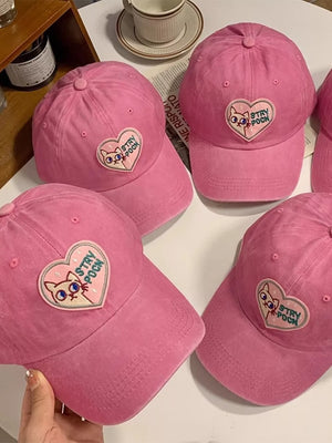 Heart Cat Baseball Cap Blush Pink, model styling view