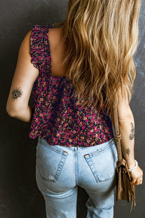 Floral ruffle strap square neck top with a floral print.