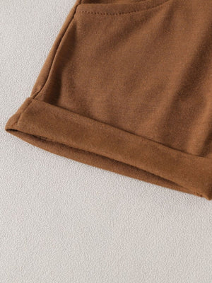 Baby set shorts in light brown with rolled hem detail