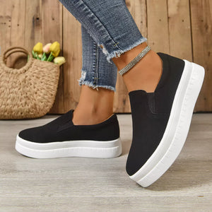 Round Toe Platform Slip-ons in Black, back view