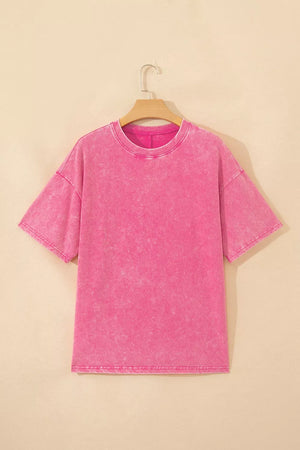 Solid Color Cotton Mineral Washed Oversize Tee in Mint Blue, alternate angle