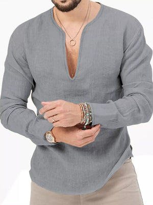 Men's Slim Fit Long Sleeve Blouse Plus Size in White, product detail