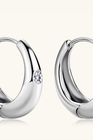 Silver hoop earrings with crystal accent, made of 925 sterling silver.
