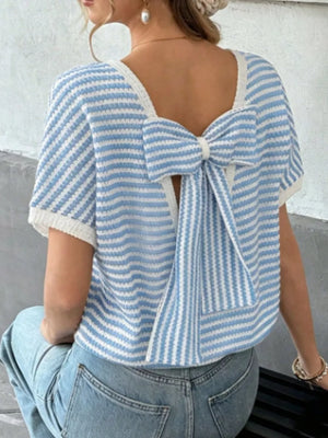 Striped Knit Relaxed Fit T-shirt in Blue, view 15