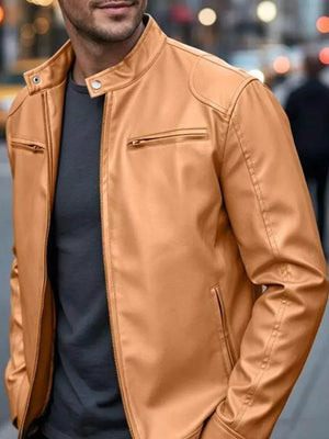 Men's Full Size Faux Leather Bomber Jacket, front view