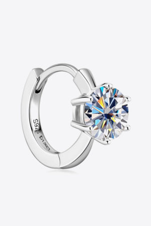 Silver moissanite solitaire huggie hoop earring with 1.00ct diamond.