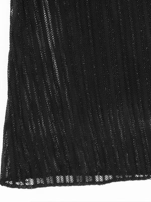 Black glitter striped mesh mini dress with boat neckline detail