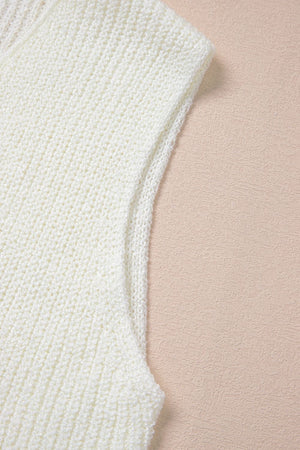 Beige textured knit tank top with a ribbed detail and tie-front detail.