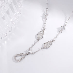 Silver Y-lariat necklace with zircon-adorned gourd charms and square crystals