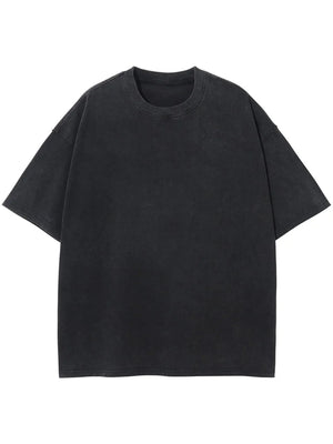 Washed cotton boxy tee in dark gray with crew neck and short sleeves.