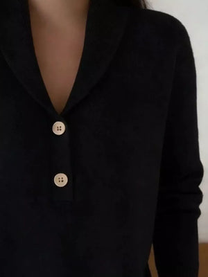 Button Detail Long Sleeve Sweater in Navy Blue, fit detail