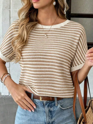 Striped Knit Relaxed Fit T-shirt in Blue, view 16