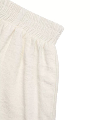 Beige textured pants with elastic waistband detail