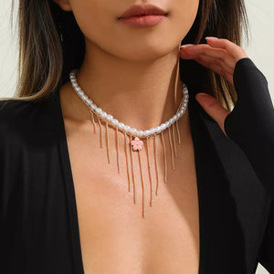 Elegant 18k Gold-plated Synthetic Pearl Choker Necklace in White, front view