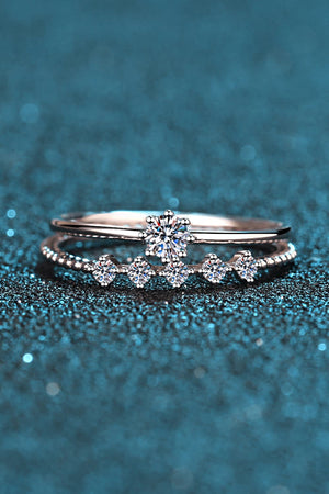 Silver layered ring set with moissanite stones and beaded band detail