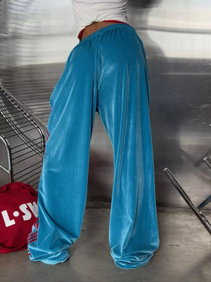 Velvet Wide-leg Pants in Green, alternate angle