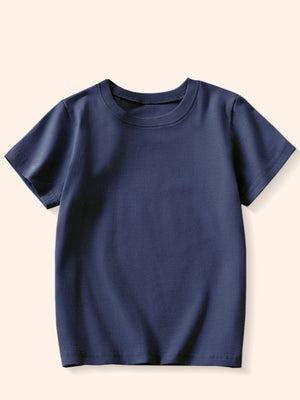 Toddler dark navy cotton crew-neck t-shirt with short sleeves.