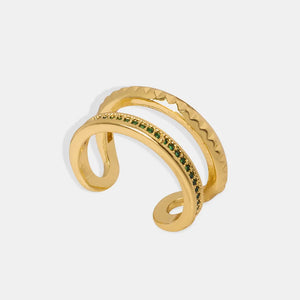 Double band ring with green pavé stones and textured detail