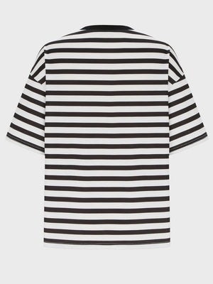 Oversized black and white striped tee with dropped sleeves and crew neck.