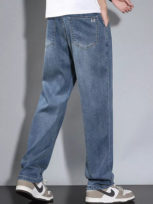 Men's Loose Fit Washed Jeans in Dark Gray, back view
