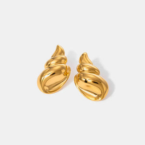 Gold sculptural seashell drop earrings with a polished finish.