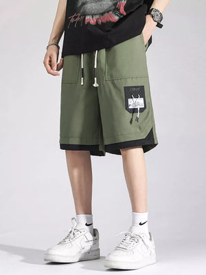 Men's Plus Size Drawstring Cargo Shorts in Cream, front view