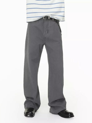 Men's relaxed fit cotton jeans in charcoal grey, with a buttoned fly and belt loops.