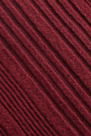 Deep Red ribbed bodysuit with a textured knit fabric detail.