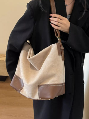 Color Block Shoulder Bag in Khaki, fabric detail