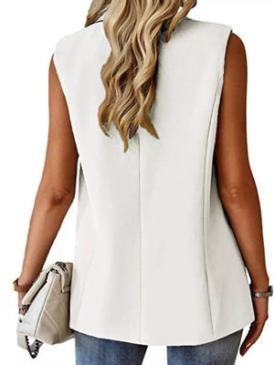 One Button Blazer Vest in Navy, fabric detail