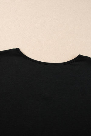 Black dolman sleeve blouse with round neckline detail