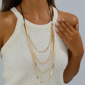 Multi-layered 18k Gold-plated Snake Chain Necklace in Gold, model styling view
