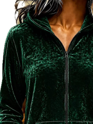 Velvet Zip-up Hoodie in Burgundy, side view